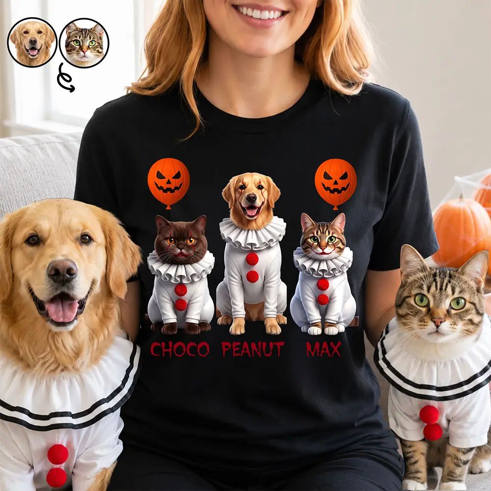 Custom Photo 3D Halloween Themed Pet - Personalized T Shirt