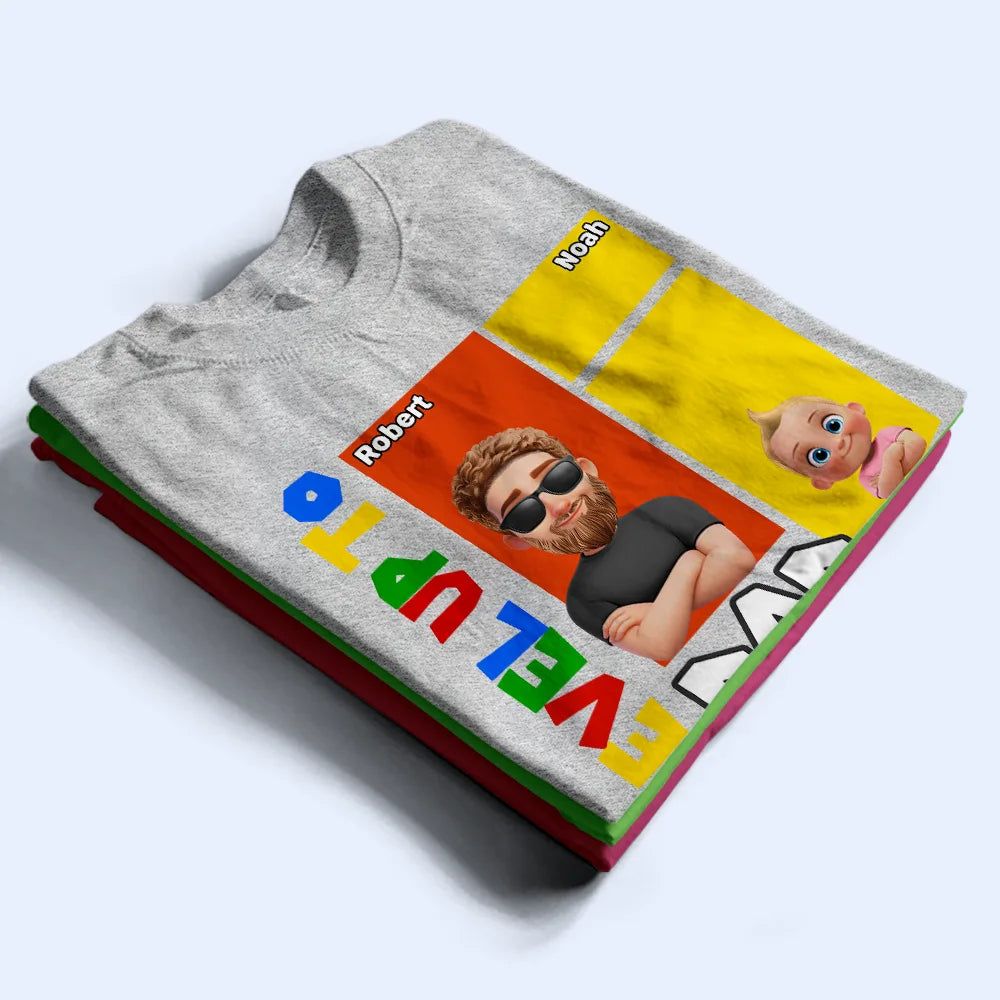 Level Up To Dad Of Two Basic Color Arcade Theme - Personalized T Shirt