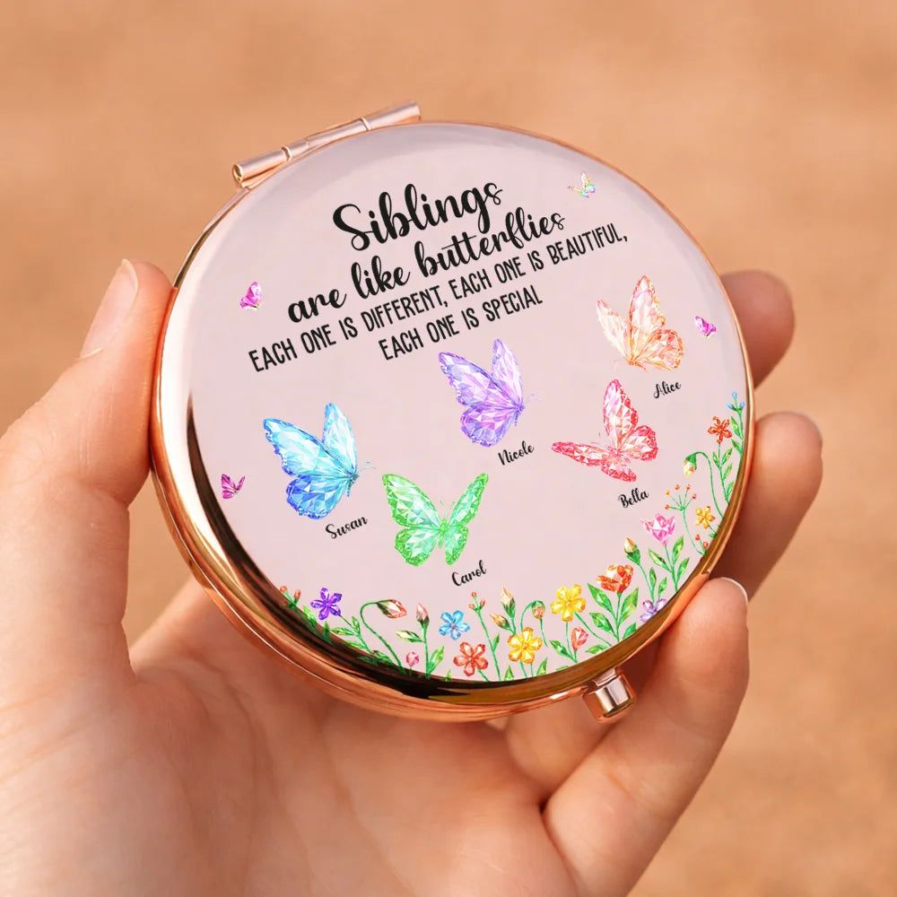 Sisters Are Like Butterflies Crystal Effect - Personalized Compact Mirror