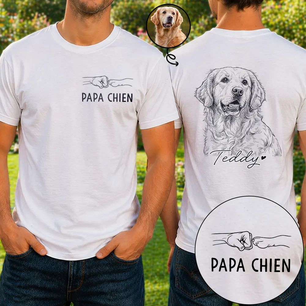 Photo Personnalisée Croquis Au Crayon Photo Personnalisée Croquis Au Crayon Papa Chat Papa Chien Mama Chat Mama Chien - T-Shirt Personnalisé