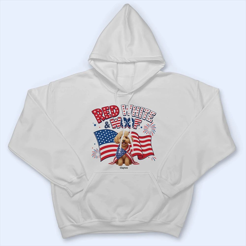 Custom Photo 3D Cartoon With US Accessories Red White Woof - Personalized T Shirt