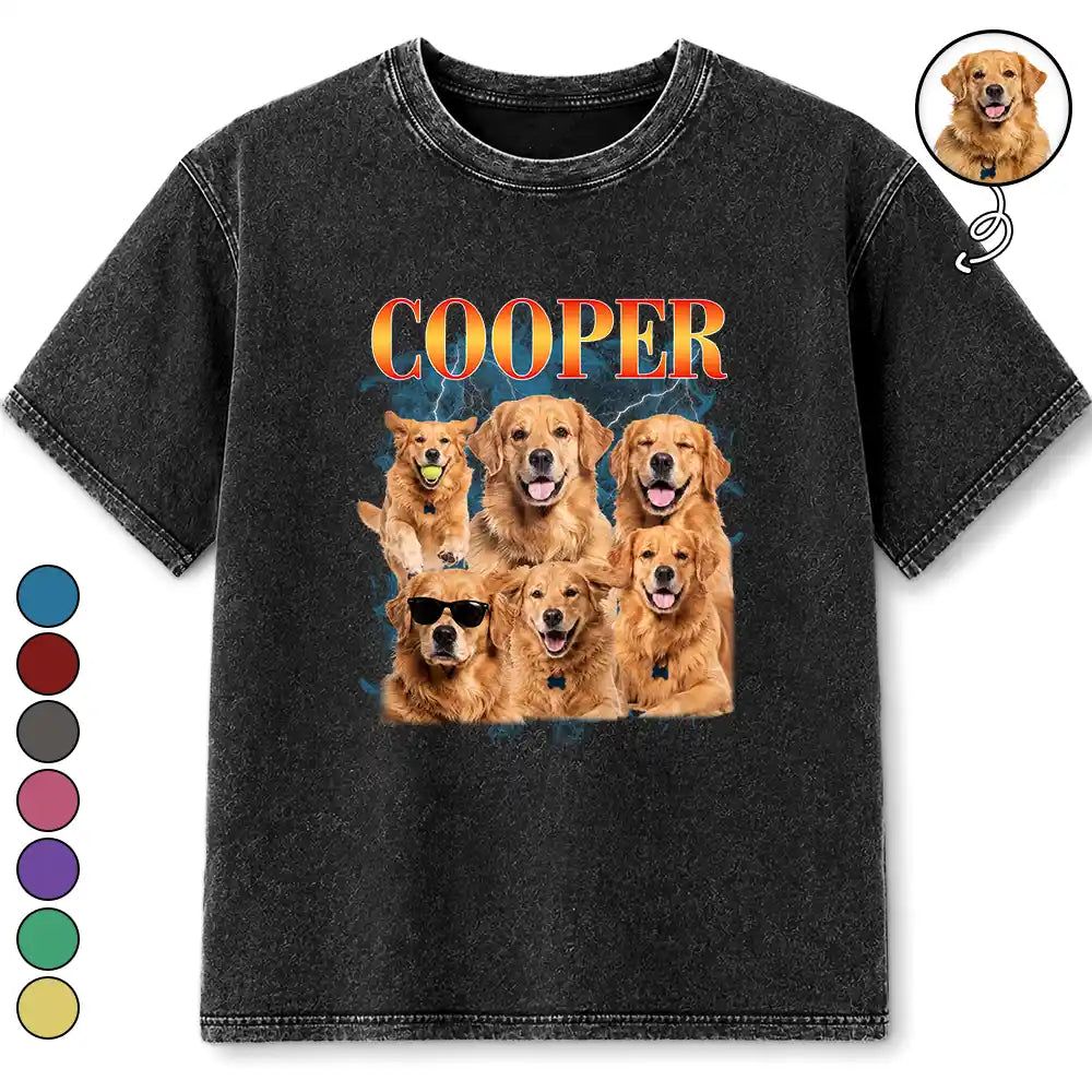 Custom Photo Retro 90's Dog Cat Pet - Personalized Vintage Washed T Shirt