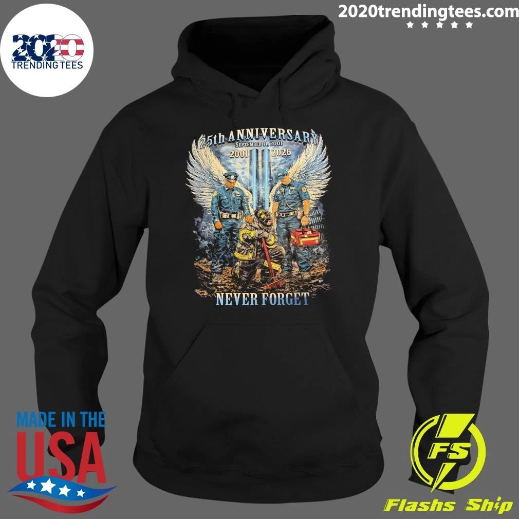 25th Anniversary September 11, 2001, Twin Towers Graphic 25th Anniversary 2001-2026 Never Forget Shirt