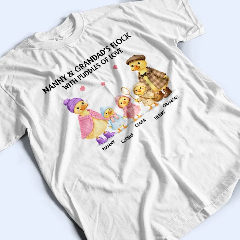 Nanny's Flock With Puddles Of Love - Personalized T Shirt