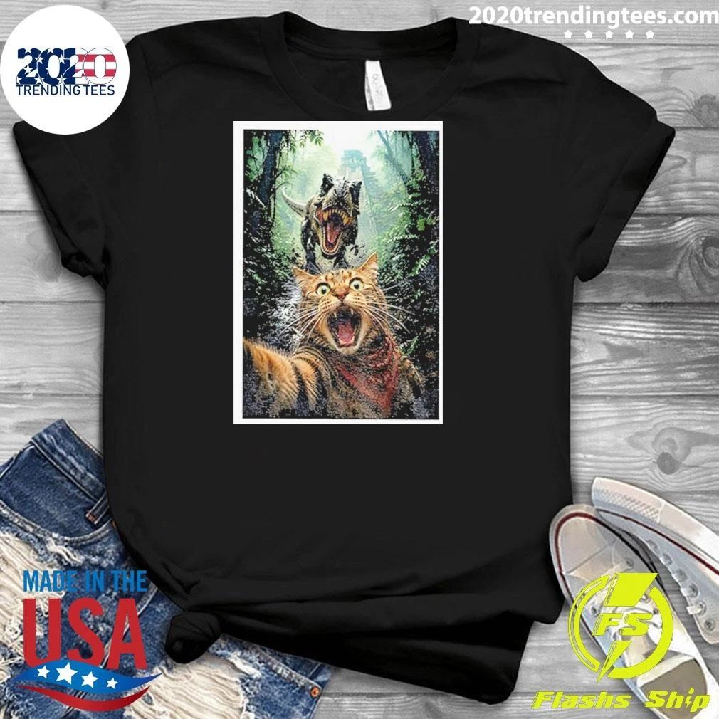 Cat Selfie with T-Rex Dinosaur Adventure Shirt