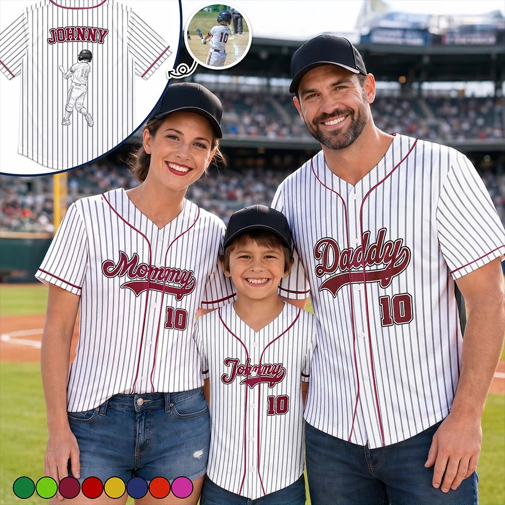 Custom Photo Pencil Sketch Art Family Mommy Daddy Baseball - Personalized Baseball Jersey Shirt