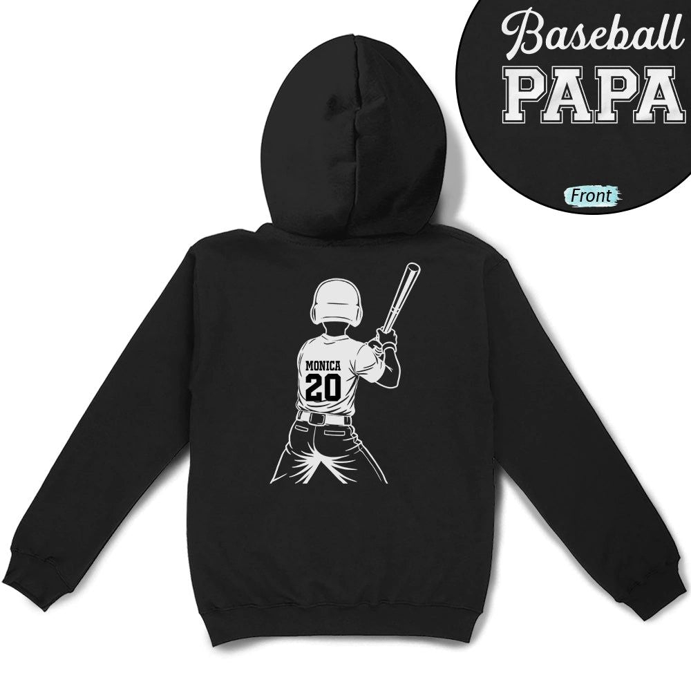 Baseball Softball Dad Papa Kids Backside Line Art - Personalized T Shirt