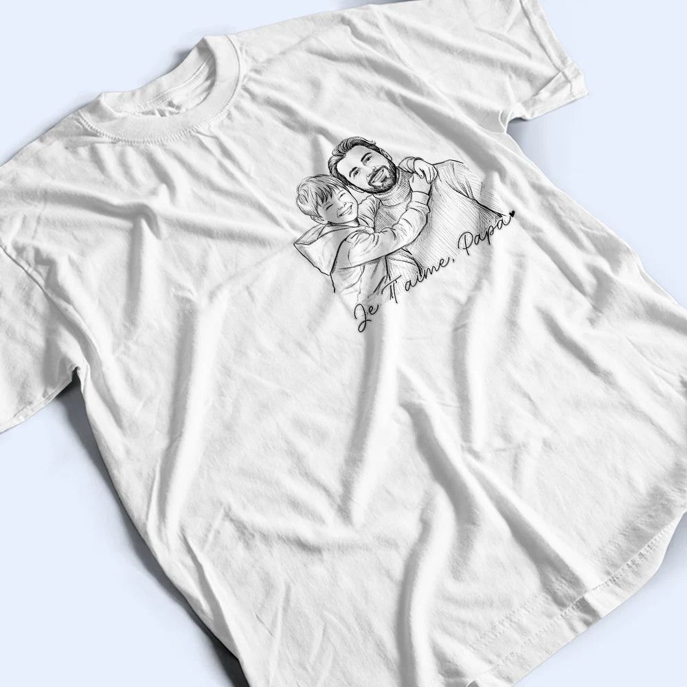 Photo Personnalisée Croquis Au Crayon Photo Personnalisée Croquis Au Crayon Meilleur Papa Du Monde Portrait De Famille - T-Shirt Personnalisé