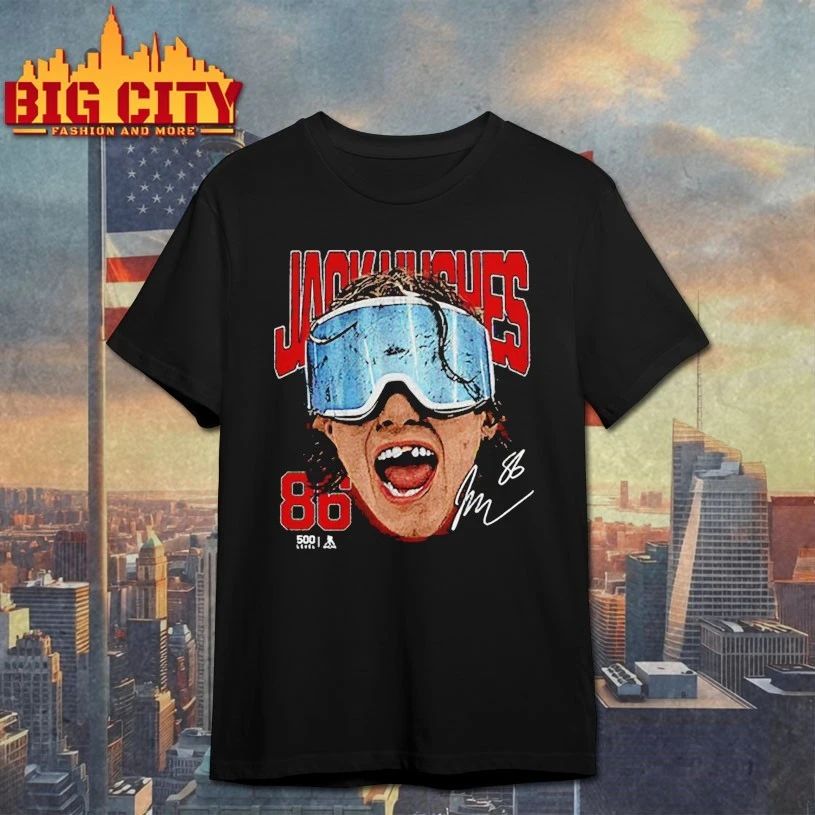 Jack Hughes New Jersey Goggles signature t-shirt