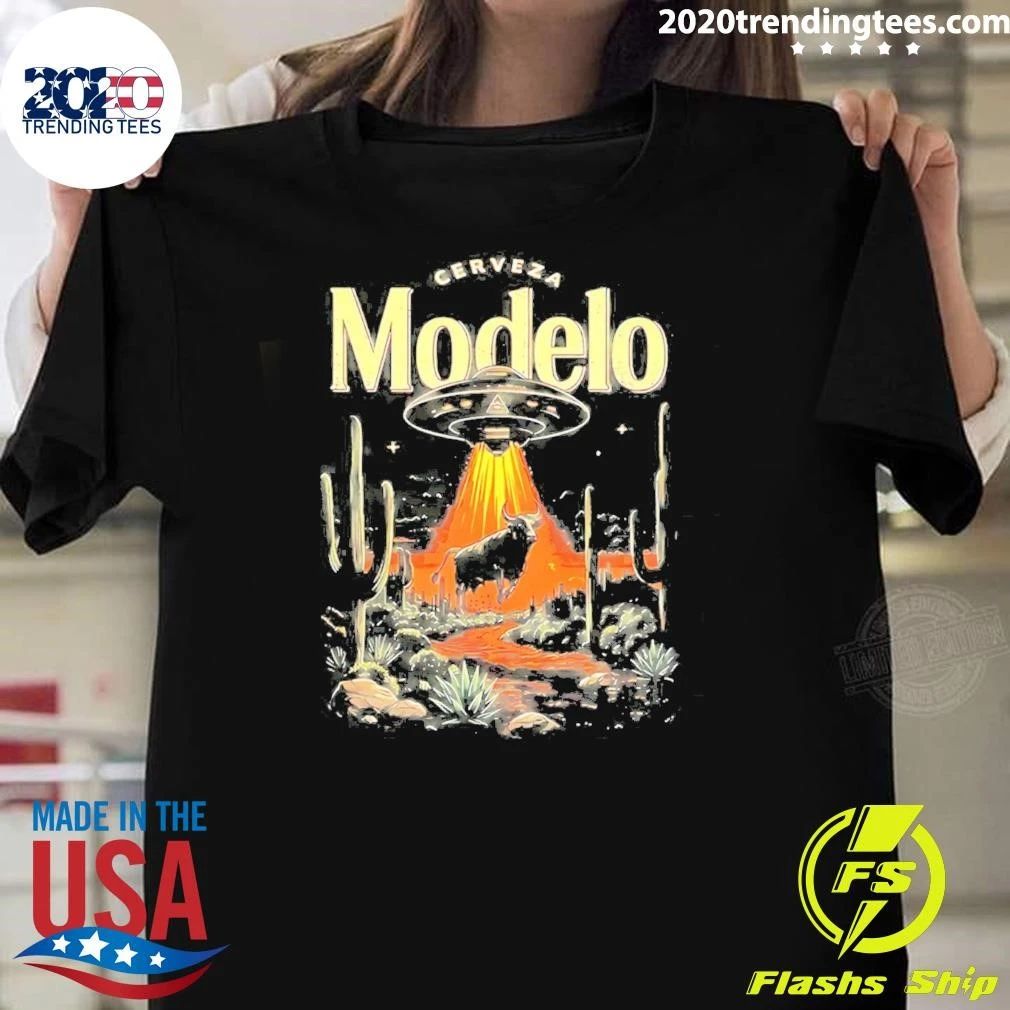 Cerveza Modelai Ufo And Cow Illustration Shirt