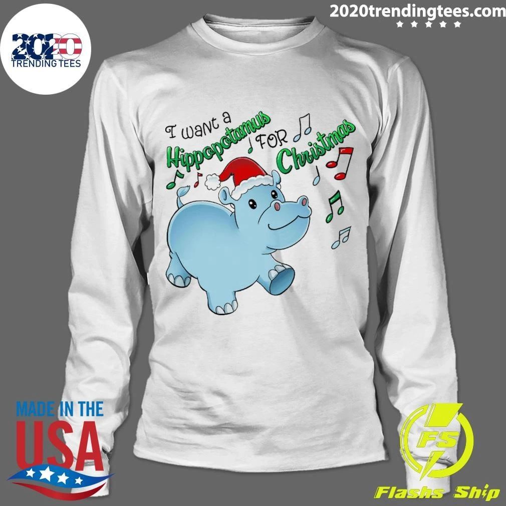 Inktastic I Want a Hippopotamus for Christmas Hippo in Santa Hat Shirt