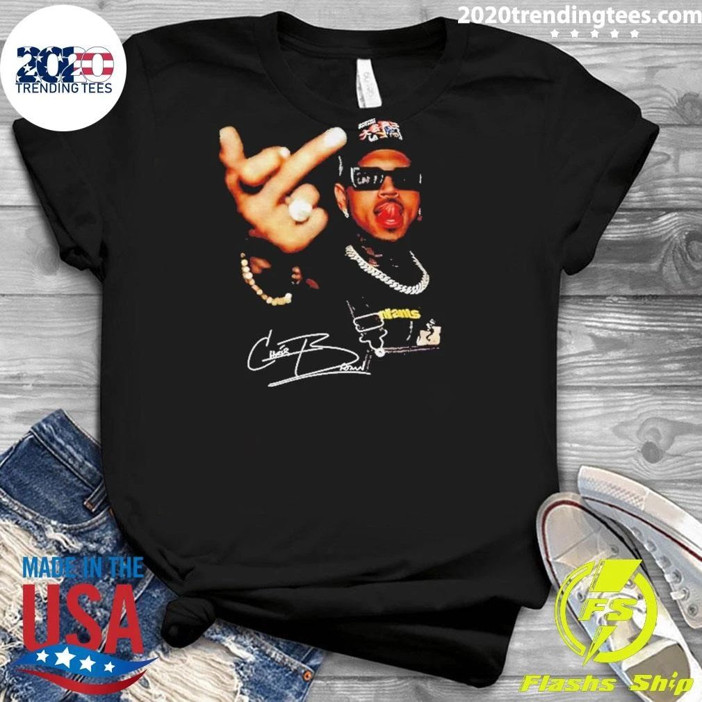 Chris Brown Rap Celebrity Middle Finger Signature Graphic Shirt