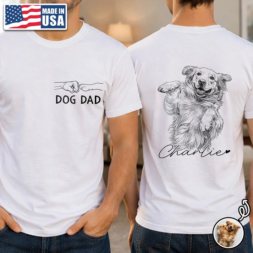 Custom Photo Pencil Sketch Dog Mom Dog Dad Hand Punch - Personalized T Shirt