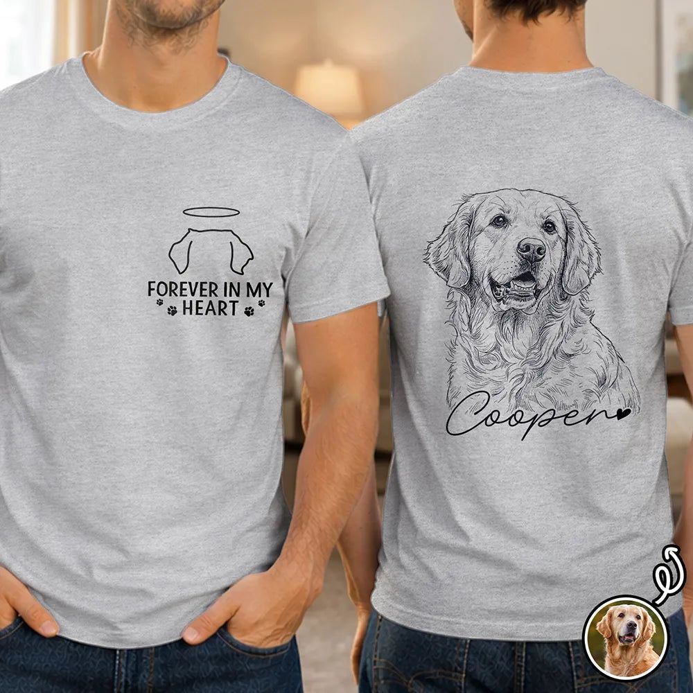 Custom Photo Pencil Sketch Forever In My Heart Memorial - Personalized T Shirt