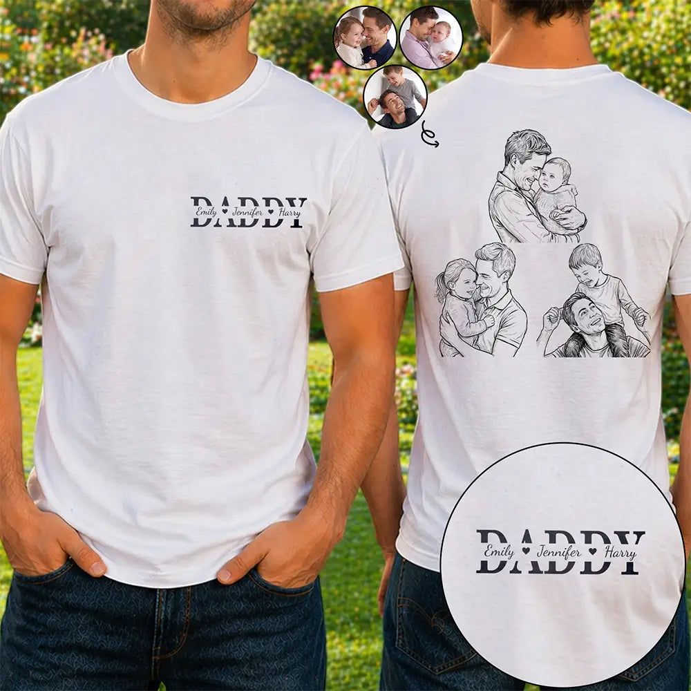 Custom Photo Pencil Sketch Dad Grandpa We Love You - Personalized T Shirt