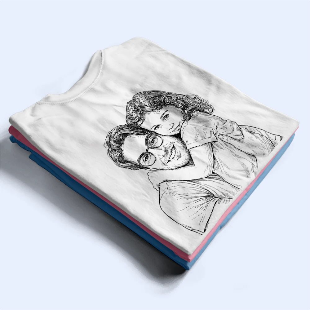 Custom Photo Pencil Sketch Dad Tshirt With Kid's Name, First Time Dad - Personalized T Shirt