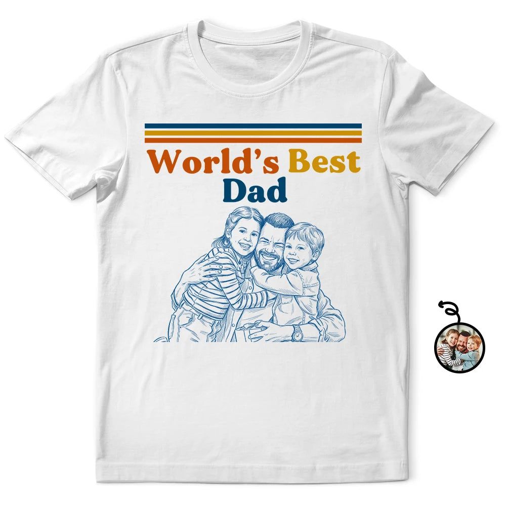 Custom Photo Pencil Sketch World's Best Dad Retro - Personalized T Shirt