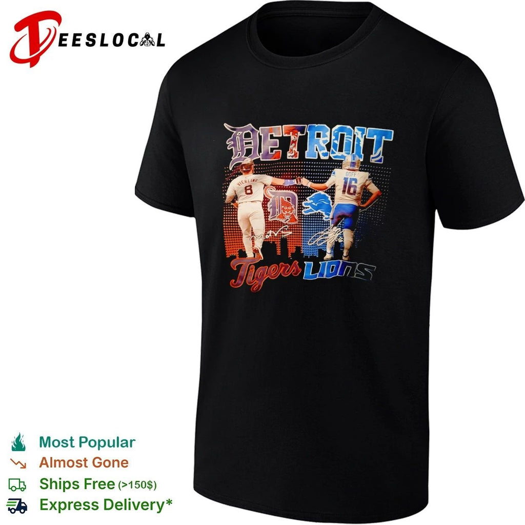 Detroit Tigers Matt Vierling and Detroit Lions Jared Goff Fist Bump T-shirt