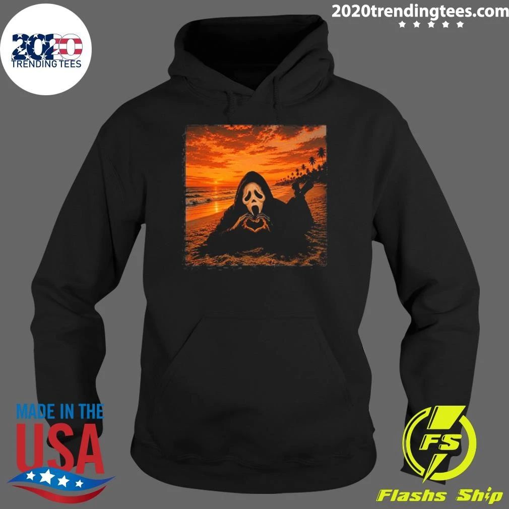 Ghostface Beach Sunset Heart Hands Halloween 2026 Shirt