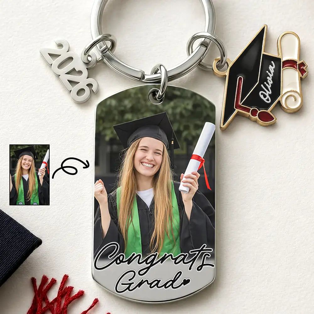 Custom Photo Congrats Grad - Personalized Stainless Steel Keychain