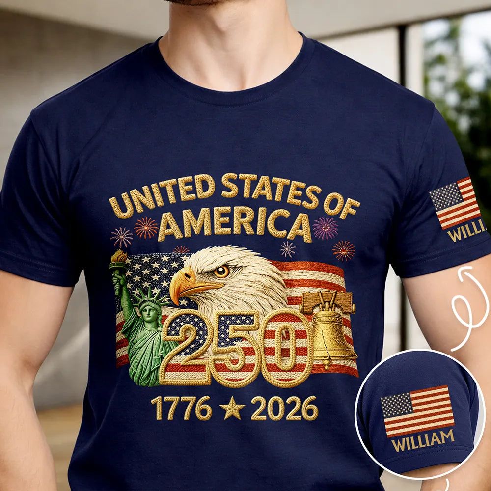 Faux Embroidery Effect America 250th Anniversary - Personalized T Shirt