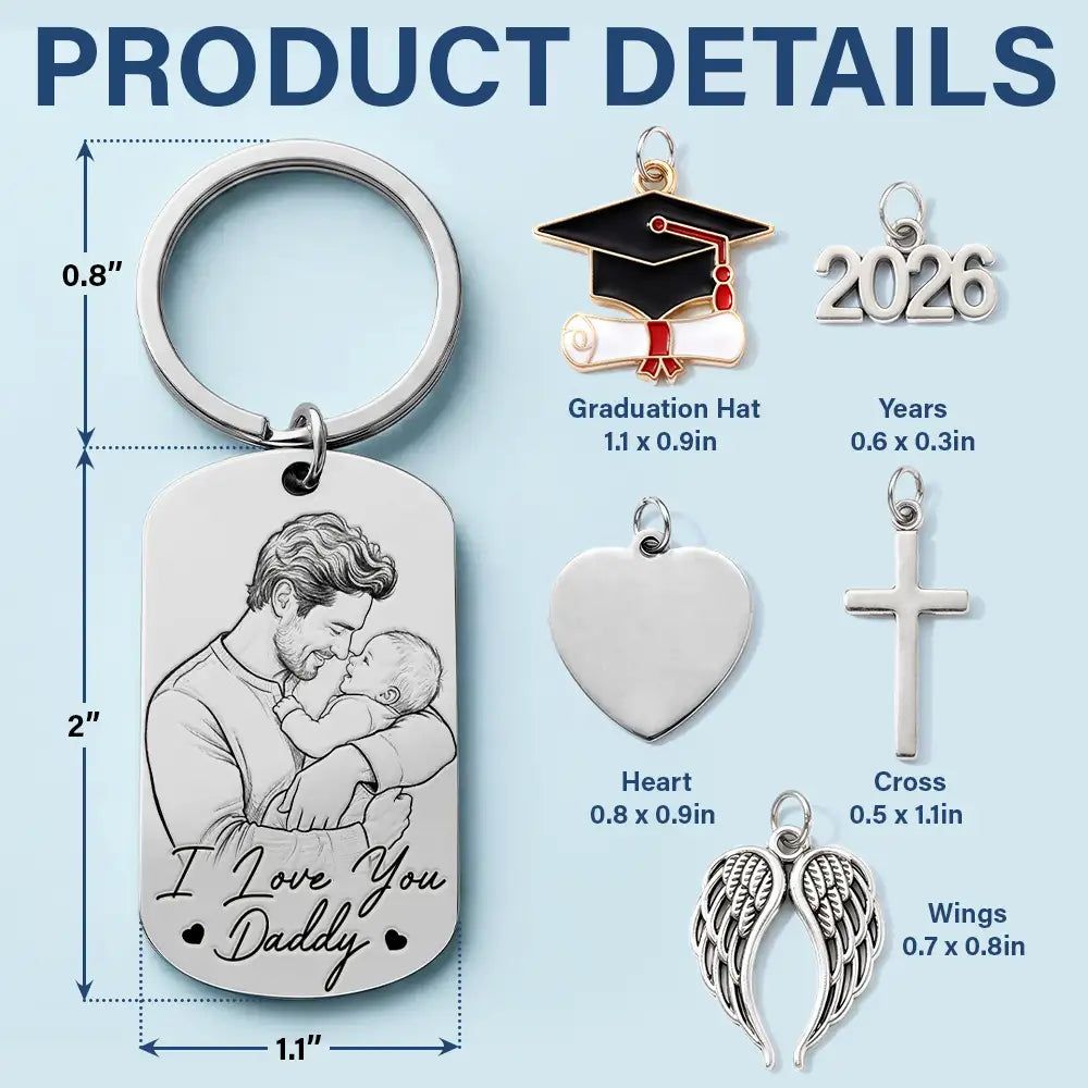 Custom Photo Bold Sketch Best Dad Grandpa Ever We Love You - Personalized Stainless Steel Keychain