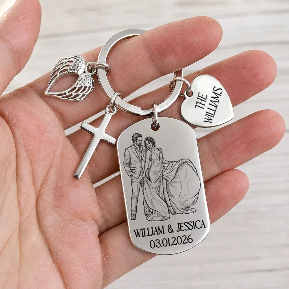 Custom Photo Couples Wedding Engaged Bachelor Party - Personalized Stainless Steel Keychain