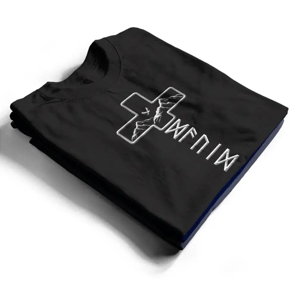 Faithful Cross And Name In Viking Runes - Personalized T Shirt