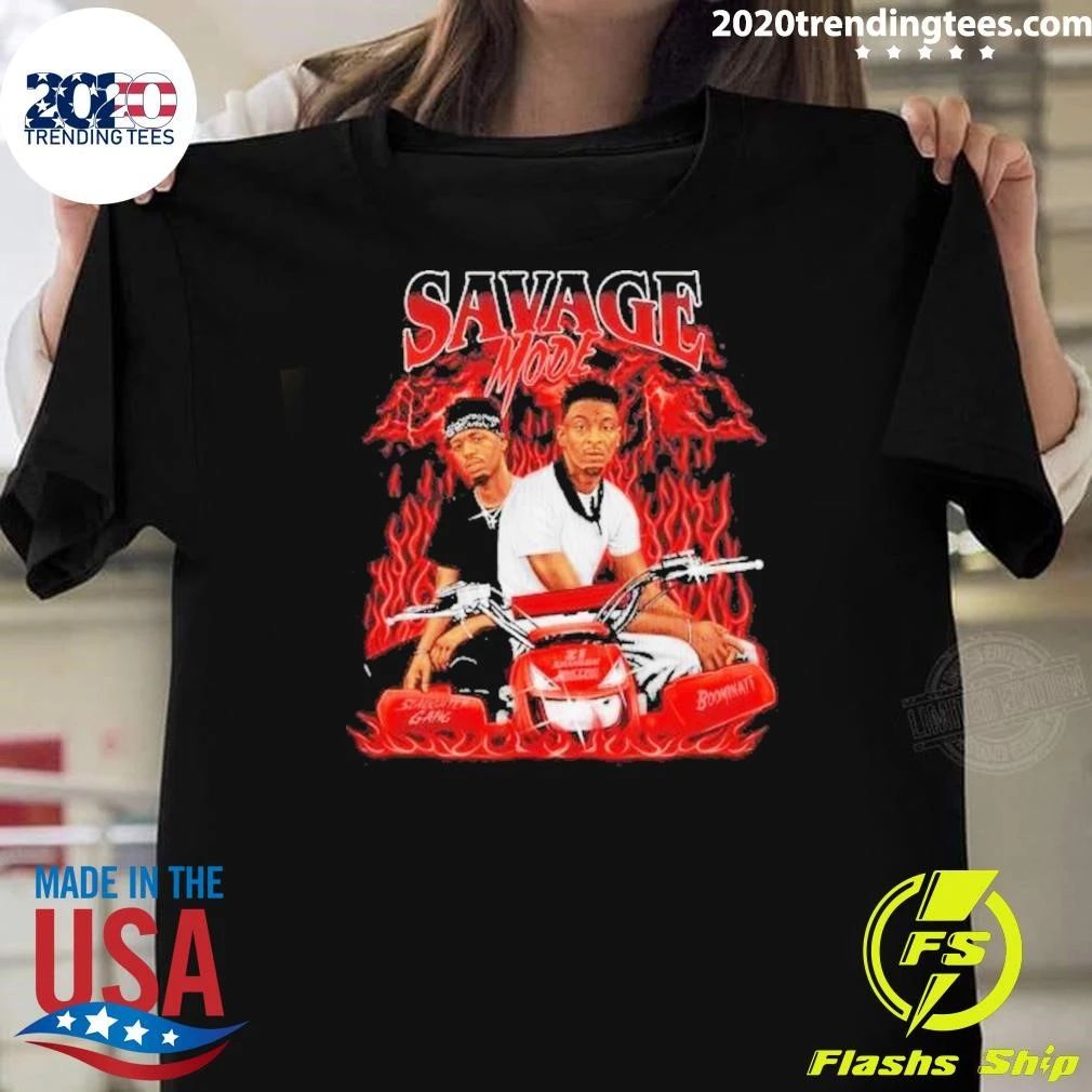 21 Savage và Metro Boomin Savage Mode II Slaughter Gang Boominati Fire Dirt Bike Rap Shirt