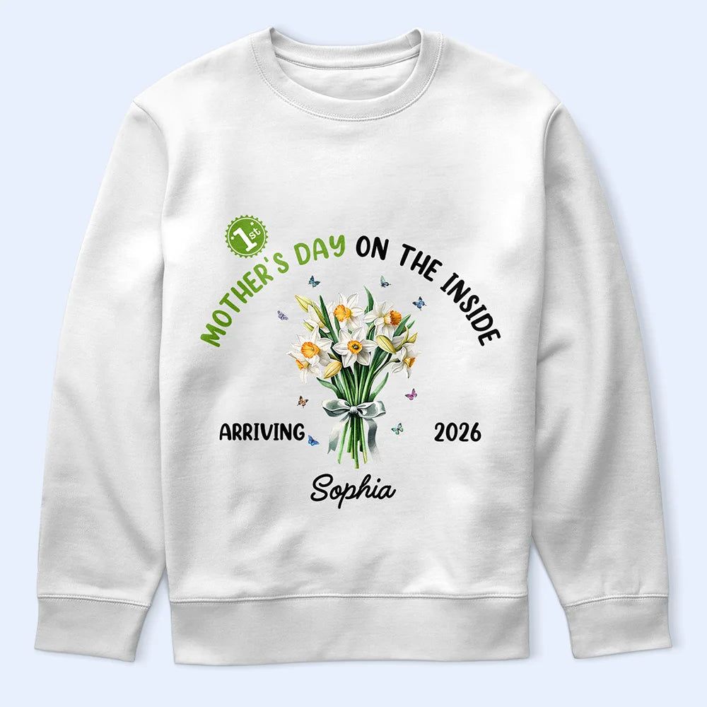 Birth Flower Baby First Mother's Day On The Inside With Mom - Personalized T Shirt