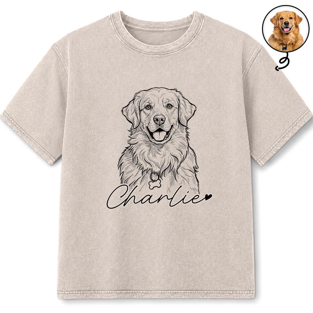 Custom Photo Bold Sketch Dog Cat Pet - Personalized Vintage Washed T Shirt