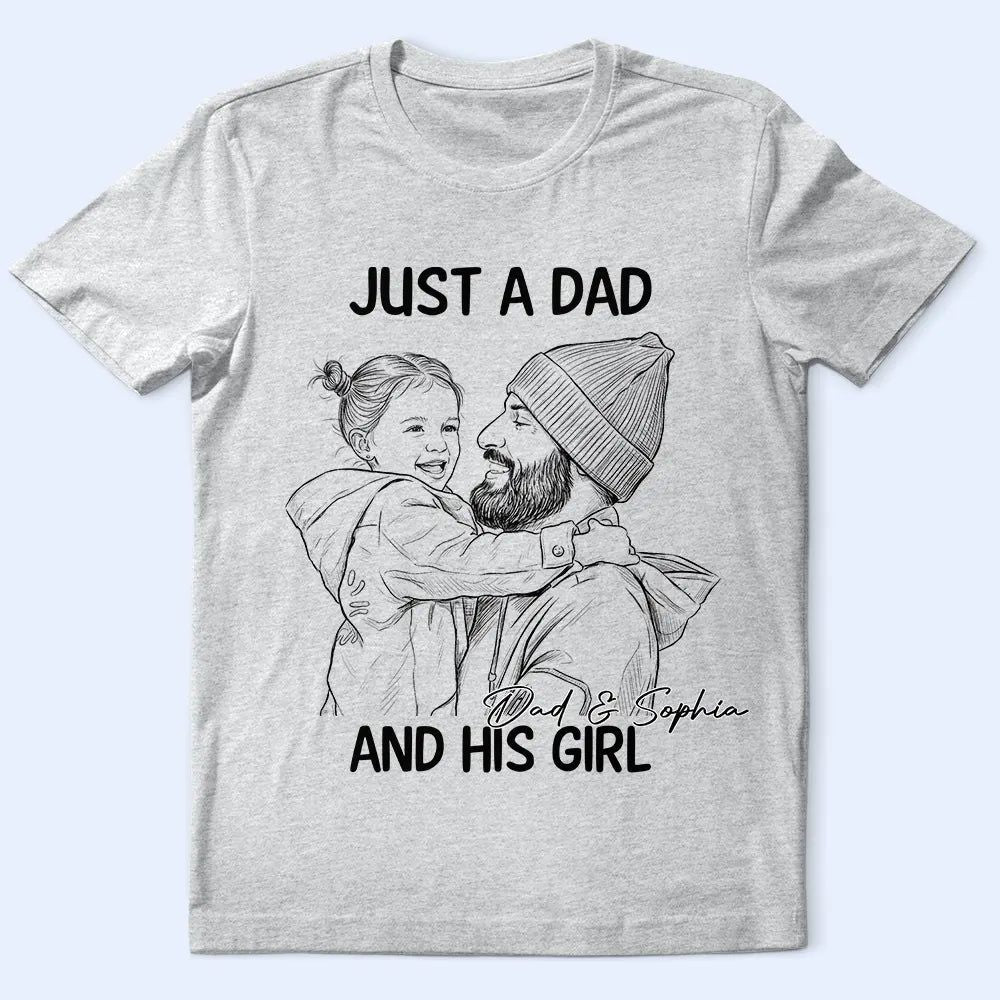 Custom Photo Pencil Sketch Portrait A Dad And His Girl - Personalized T Shirt