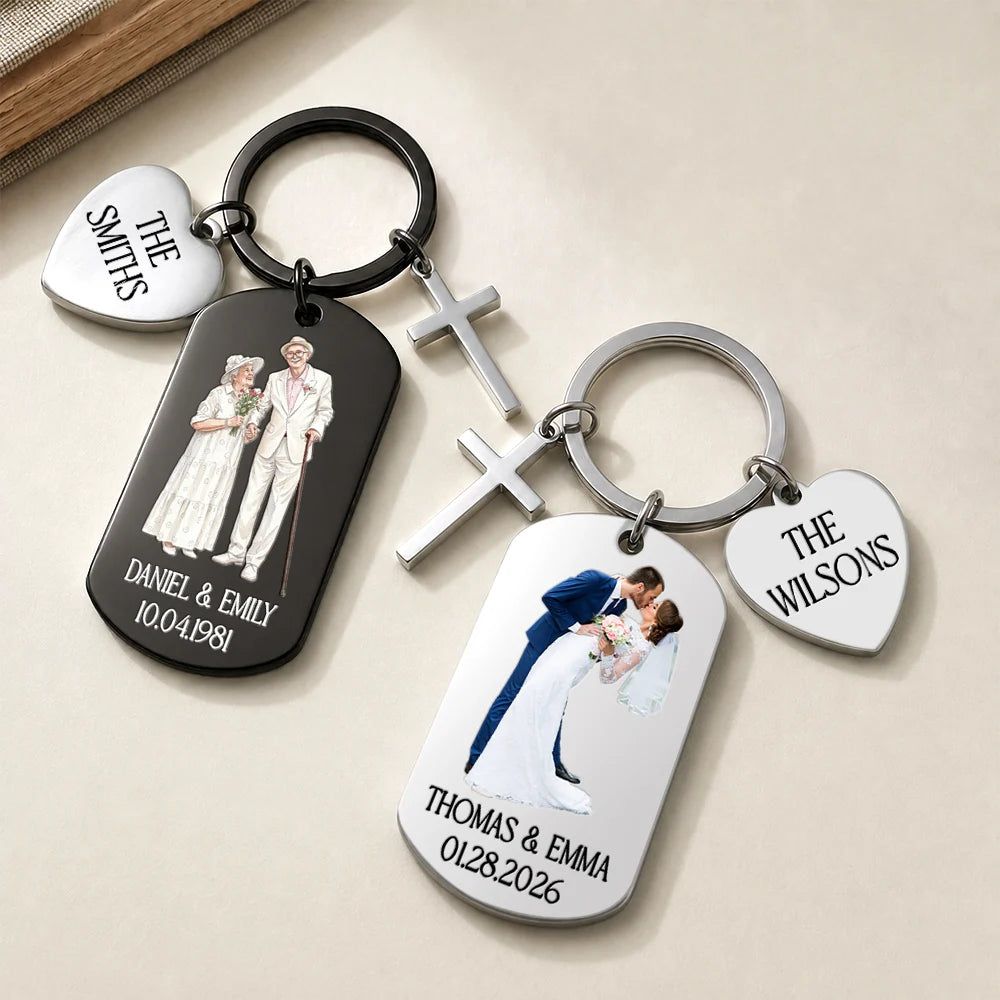 Custom Photo Couples Wedding Engaged Bachelor Party - Personalized Stainless Steel Keychain