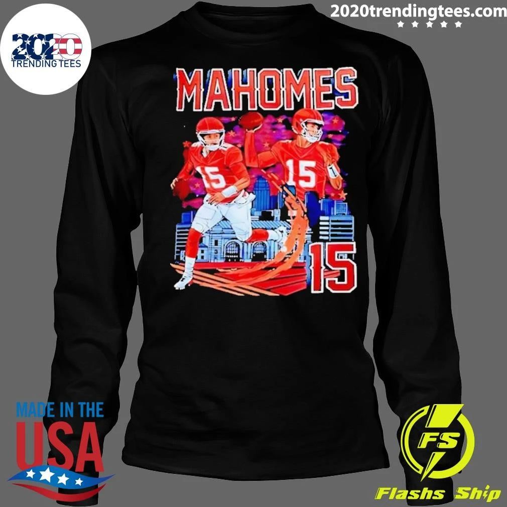 Original Kansas City Chiefs Patrick Mahomes 15 Player Graphic Skyline Shirt