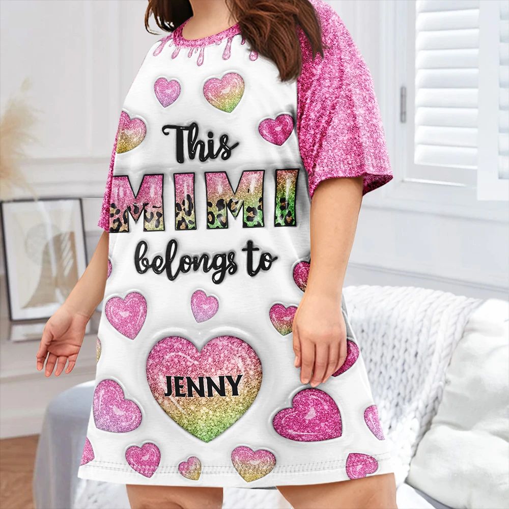 This Mom Grandma Belongs To Heart Icon - Personalized Women's Sleep Tee