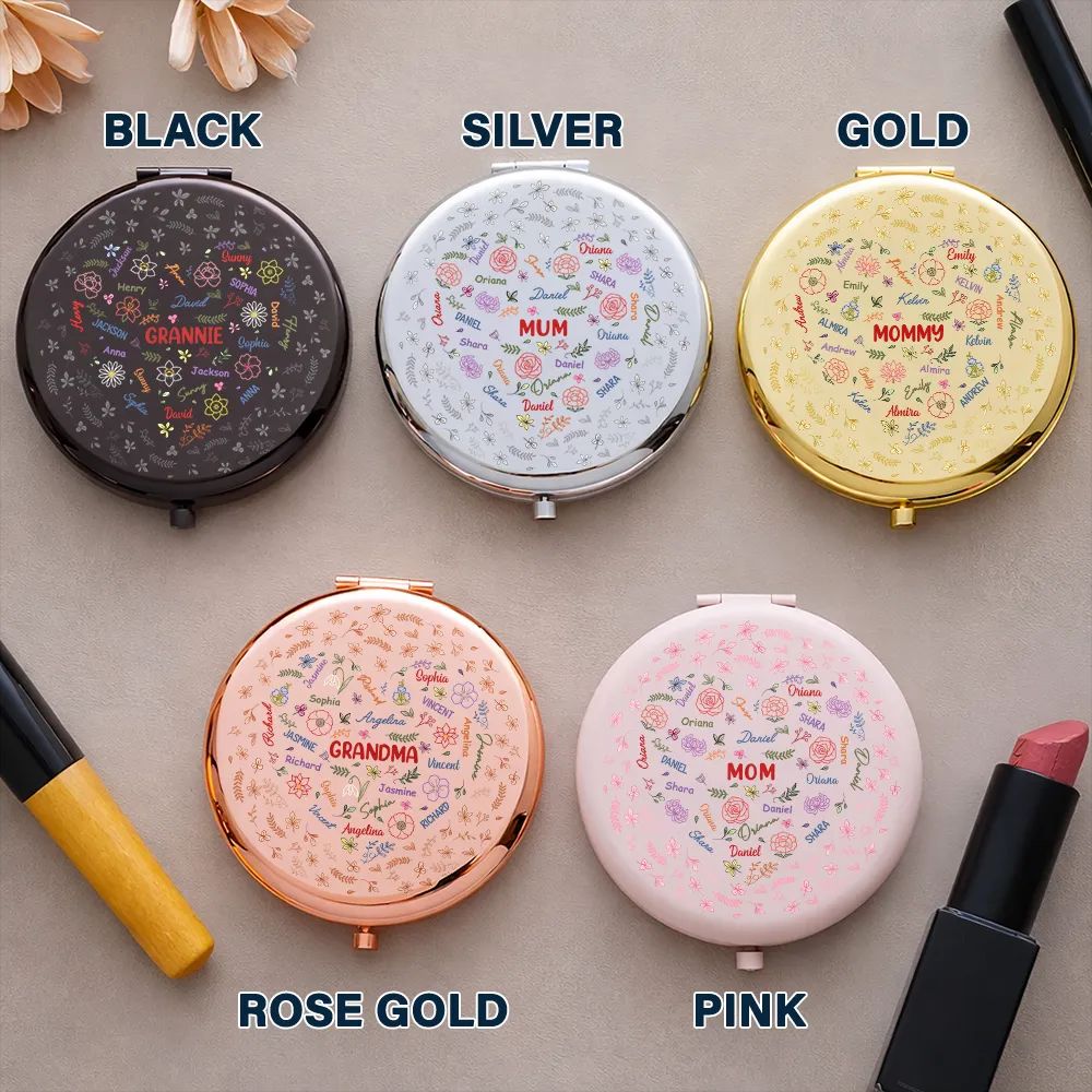 Grandma Mom Birth Flower Blooming In Love - Personalized Compact Mirror