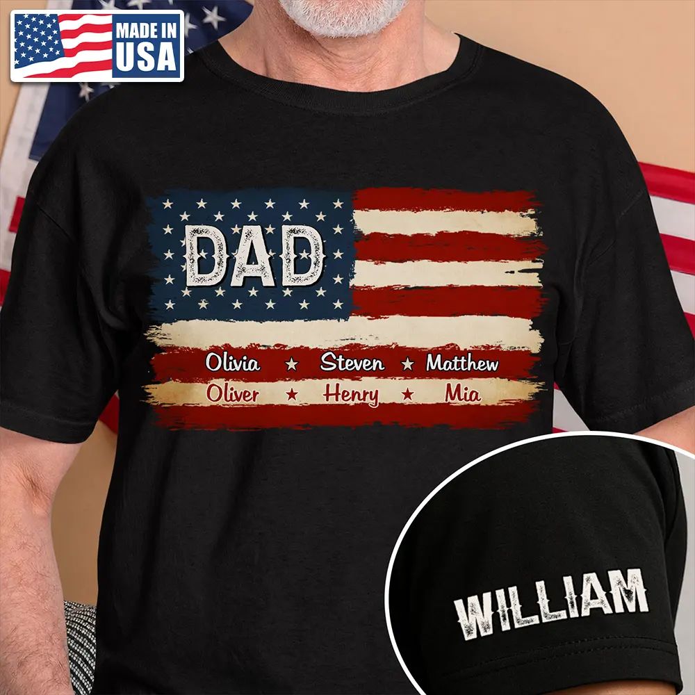 Stars & Stripes US Flag American Dad Grandpa - Personalized T Shirt