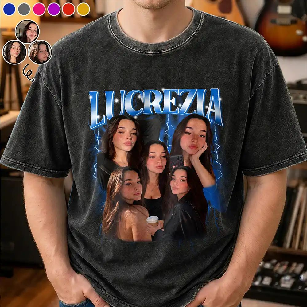 Custom Photo Collage Bootleg Shirt Couple Bestie Family Portrait - Personalized Vintage Washed T Shirt