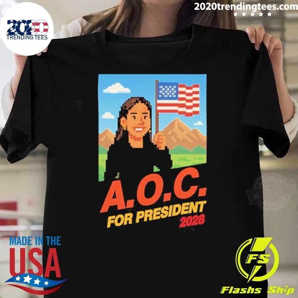 AOC for President 2028 8-Bit Retro Shirt