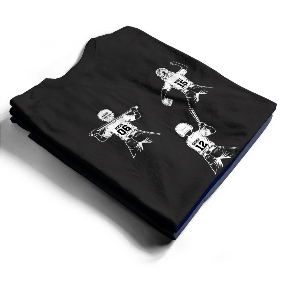 Baseball Softball Dad Papa Kids Backside Line Art - Personalized T Shirt