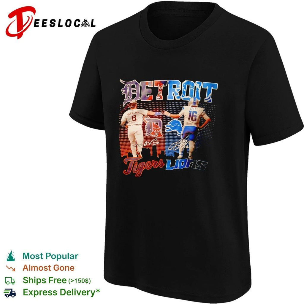 Detroit Tigers Matt Vierling and Detroit Lions Jared Goff Fist Bump T-shirt