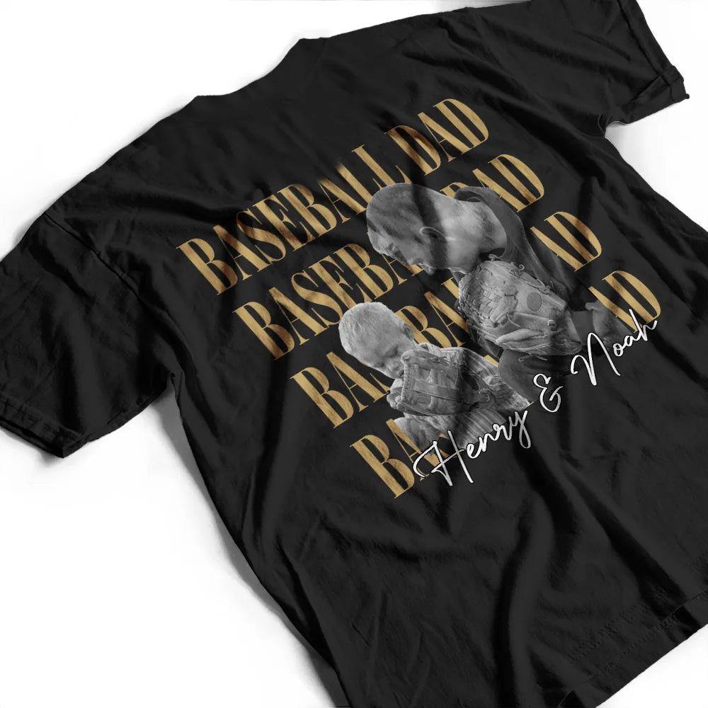 Custom Photo Baseball Dad Vintage Hit And Steal - Personalized T Shirt