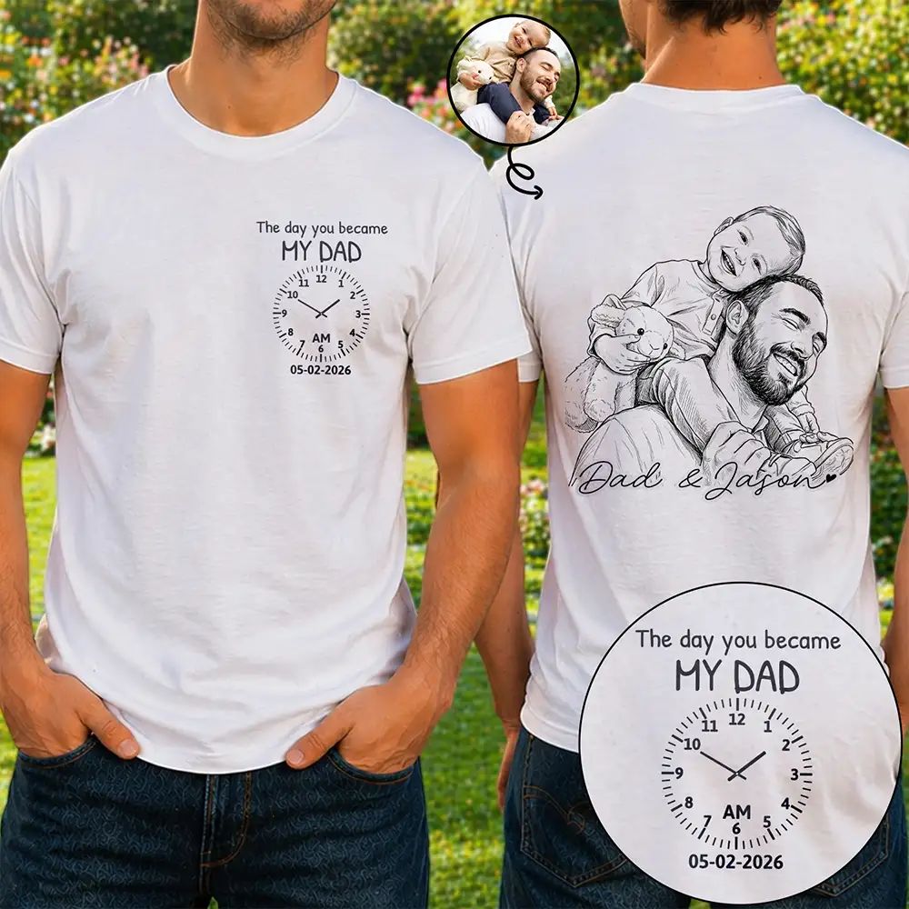 Custom Photo Pencil Sketch The Moment You Became My Dad - Personalized T Shirt