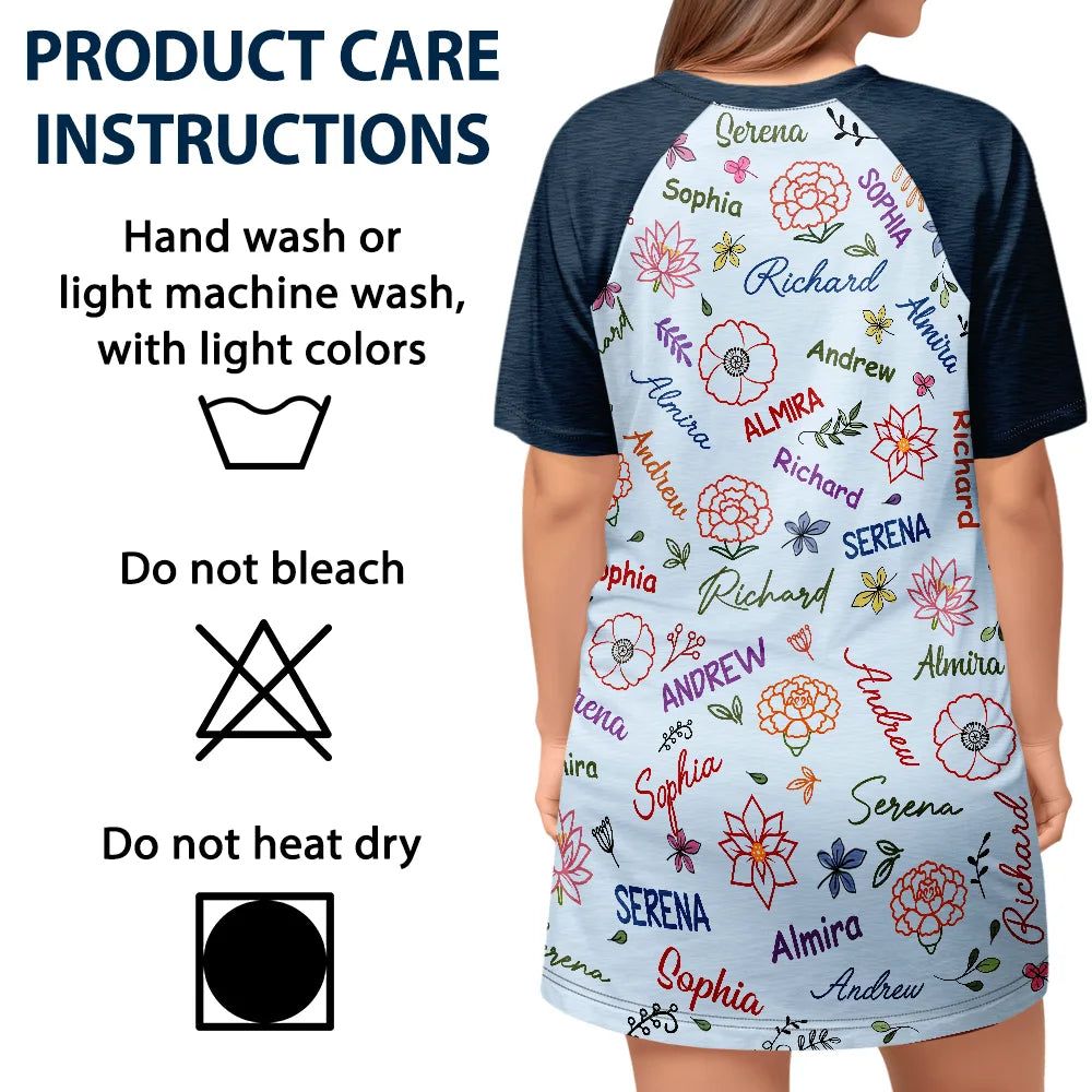 Grandma Mom Birth Flower Blooming In Love - Personalized Women's Sleep Tee