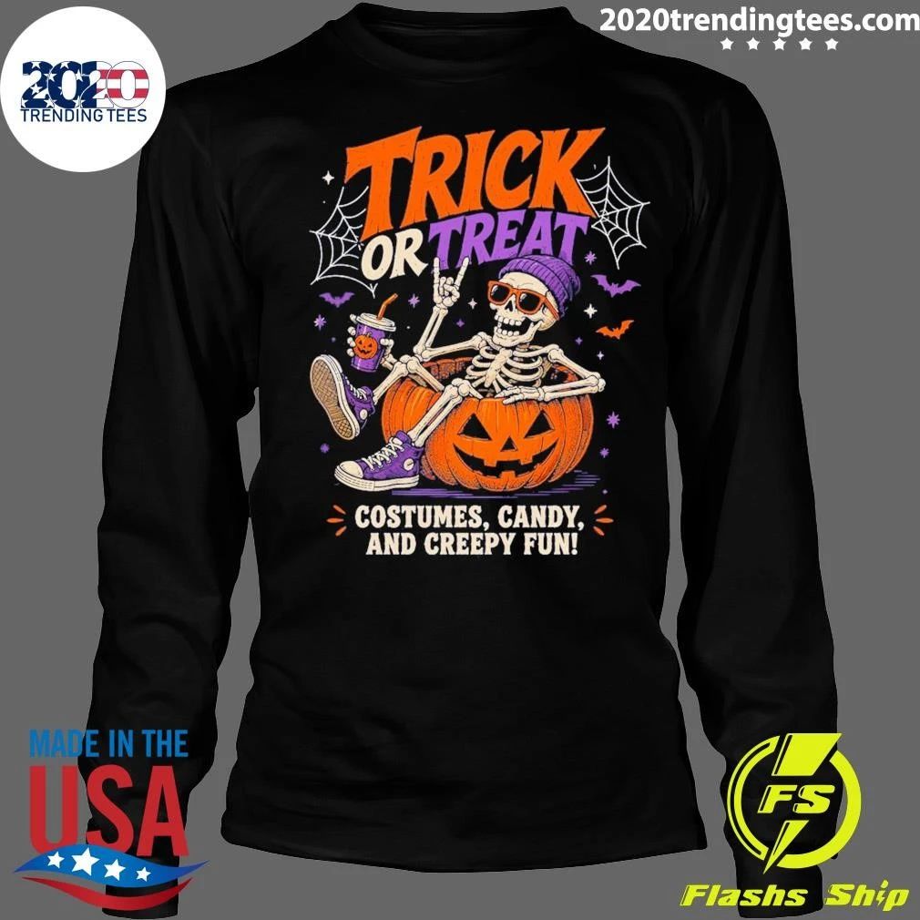 Skeleton Halloween Trick Or Treat Costumes, Candy, and Creepy Fun Shirt