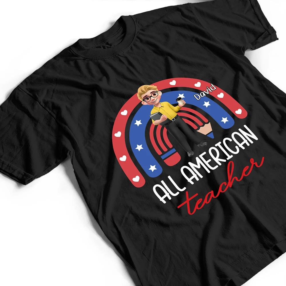 Stars And Stripes All American Teacher - Personalized T Shirt