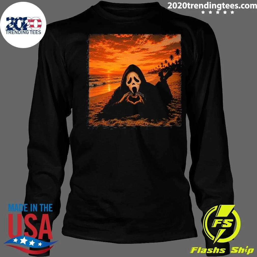Ghostface Beach Sunset Heart Hands Halloween 2026 Shirt