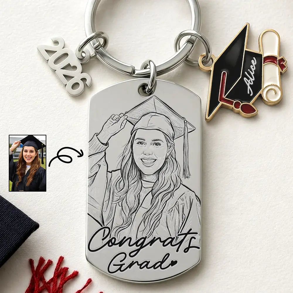 Custom Photo Congrats Grad - Personalized Stainless Steel Keychain