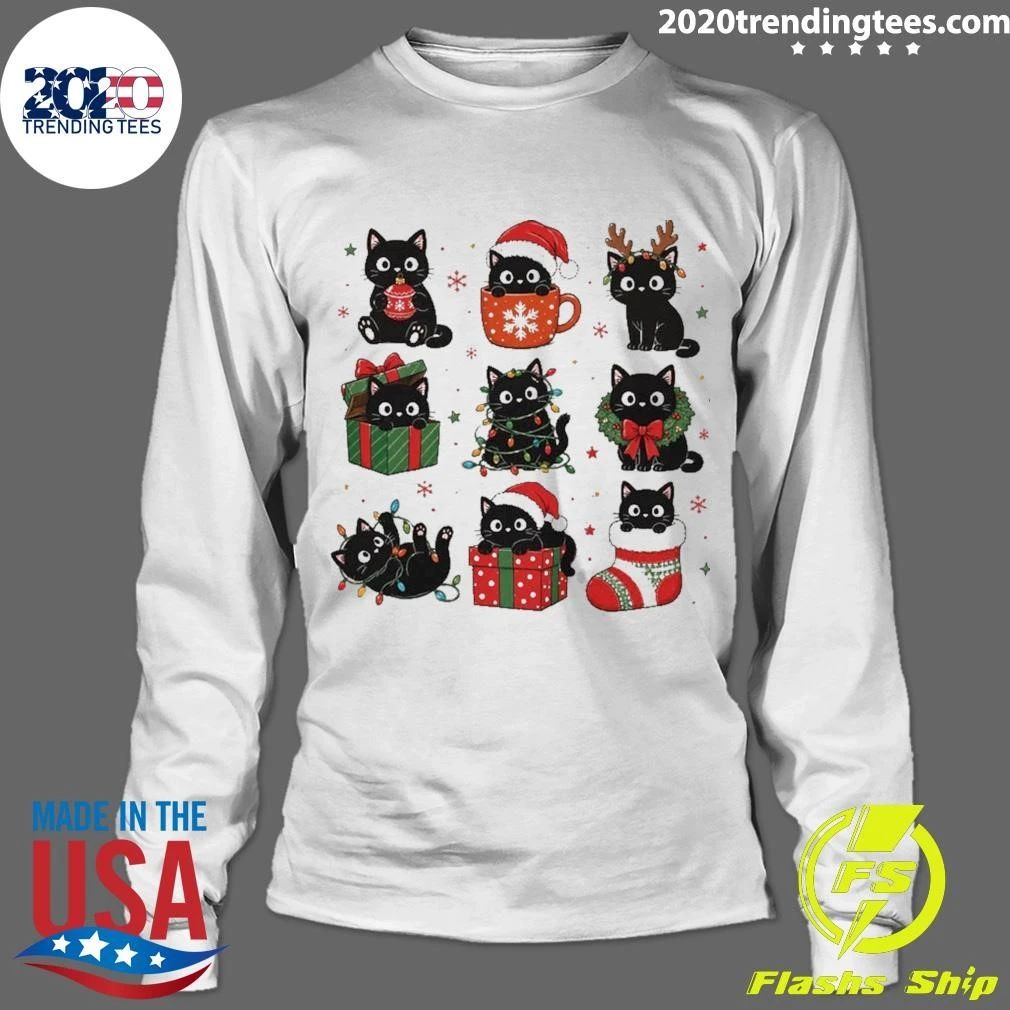 Black Cats Ornament Christmas Grid Shirt