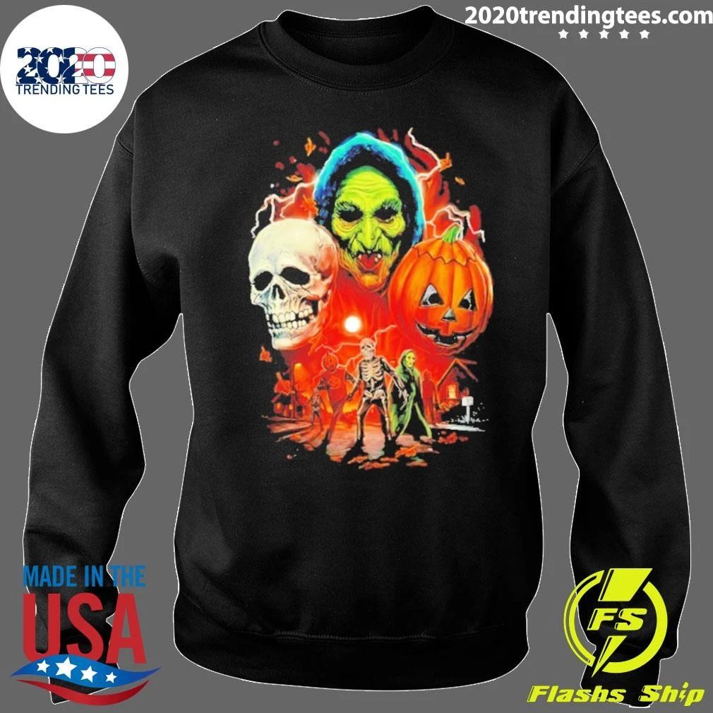 Halloween Mischief Silver Skull And Pumpkin Shirt